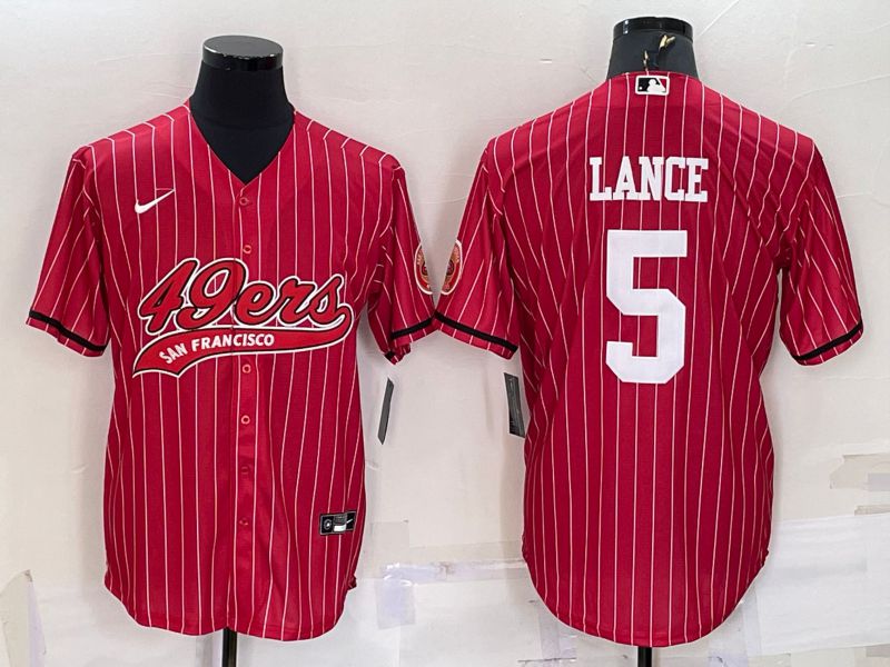 Men San Francisco 49ers #5 Lance Red stripe 2022 Nike Co branded NFL Jersey
